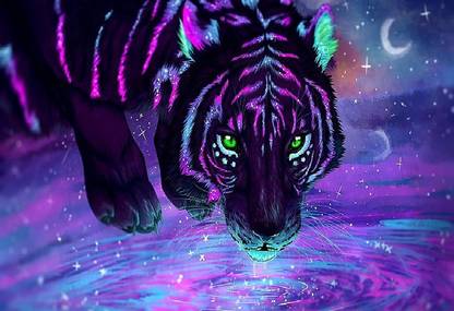 Smoky Design tiger water green eyes neon wallpaper Poster