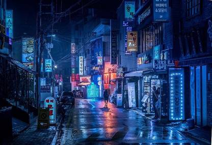 Smoky Design south korea city people neon wallpaper Poster
