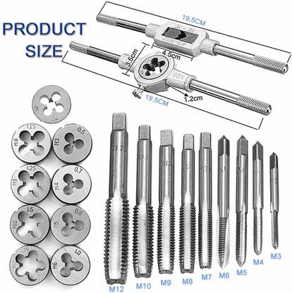 AS TOOL CENTER Tap and Die Set - 20Pcs Metric & SAE Screw Thread Dies and Taps Wrench Kit, M3-M12 Essential Threading Tapping Rethreading Hand Tool with Storage Case Single Sided Box End Wrench