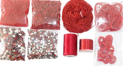Dealx Red Color Embroidery, Jewelry Making 10Products Kit (Red essential combo)