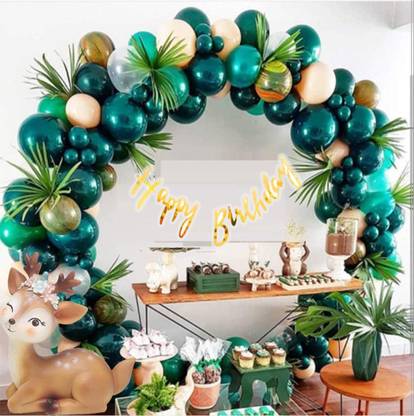 Bash N Splash Solid Green Happy birthday Balloon with Chrome Balloon Birthday Party (Pack of 120) Balloon