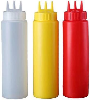 Bekner 3 Holes Plastic Squeeze Sauce Bottle Salad Dressing , Jam Squeeze Bottle 800 ml Bottle