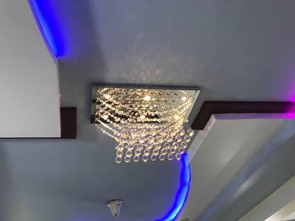 crystofalcan Crystal 6 LED Lights Yellow Chandelier for Hall, Dining Area, Hotel,Temple Decor Chandelier Ceiling Lamp