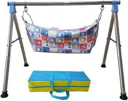 BOVZOX Stainless steel round foldable baby cradle ghodiyu with cotton hammock