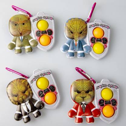 Shatchi Squiid Game 4pcs Set Pop It Simple Dimple VIPs Keyring Cosplay Keys Pendant Toys Key Chain