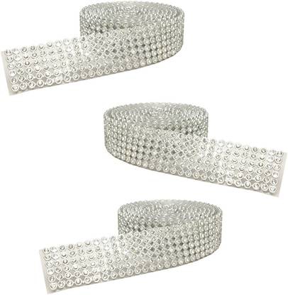 Uniqon Pack of 3 ( 1.25 Mtr, Width: 2cm) Silver Zarkan 6-Line Nug Stone Gota Patti Pack of 3 ( 1.25 Mtr, Width: 2cm) Silver Zarkan 6-Line Nug Stone Gota Patti Lace Reel