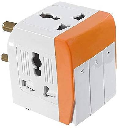 Syspro 3 PIN Plug Adapter With 3 Way Universal Conversion Plug with Individual Switch Plastic Light Socket