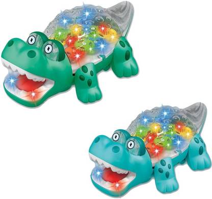 OANGO 360 Rotating Transparent Mechanical Crocodile Toy with Sound &3D Lights Gear Toy