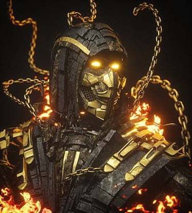 Billelis Dark Mortal Kombat Mortal Kombat 11 Scorpion Character Gold Glowing Matte Finish Poster Paper Print