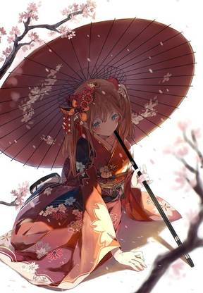 Manga Anime Girls Japanese Kimono Matte finish Poster Paper Print