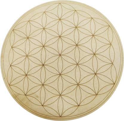 Shubhanjali Crystal Grid Plate Flower of Life Sacred Geometry Healing ,Wooden Crystal Grid Decorative Showpiece  -  0.5 cm