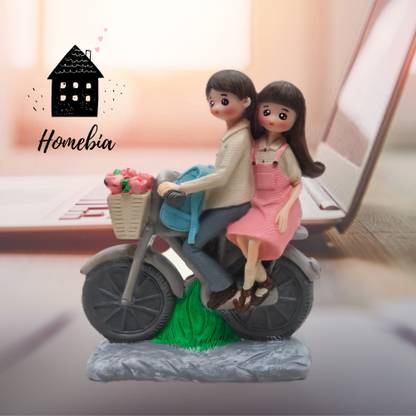 Homebia Mini Small Cute Cycle Couple Statue Handicraft Item Valentine Gift Love Gift Decorative Showpiece  -  10 cm