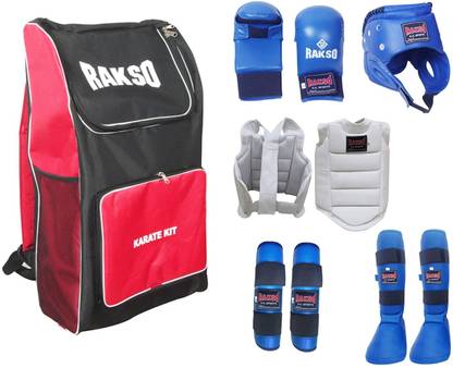 Rakso Karate Kit (Set of 6 Pieces)Hand Gloves, Head Guard, Shin Guard CHEST Guard BAG Boxing Kit