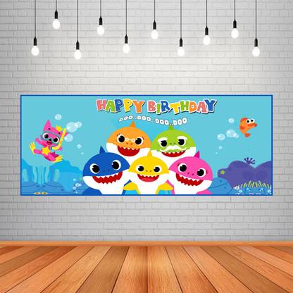 The Party Shoppy Birthday Decoration Shark Cartoon Theme Party Background/Backdrop Banner-2ftx5ft Banner