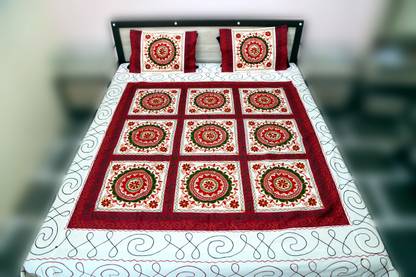 SRK Cotton Double Flat 300 TC Embroidered Bedsheet