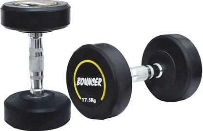 EXTREME FIT 17.5KgX2 High Quality Rubber Professional Bouncer Dumbbells (Yellow Bouncer) Fixed Weight Dumbbell