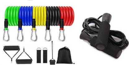 ALORNOR Resistance band(11pcs) ,Stretching , Home Workout & Skipping-Rope for Men,Women Fitness Accessory Kit Kit