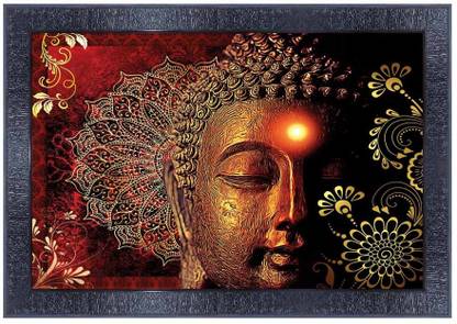 pnf Buddha Wood Photo Frames with Acrylic Sheet (Glass)5590 Digital Reprint 10 inch x 14 inch Painting