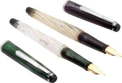 Ledos Airmail 67 T Clear Transparent Acrylic Eyedropper Fine Nib Green & Purple Fountain Pen