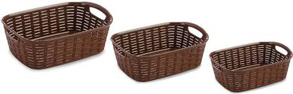 Homies Plastic SET OF 3 PIECE RATTAN BASKET BROWN Storage Basket