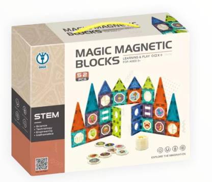 Happy Hues Magic Magnetic Blocks Tiles (52 Pieces) STEAM BOYS GIRLS 3 4 5 6 7 8 9+