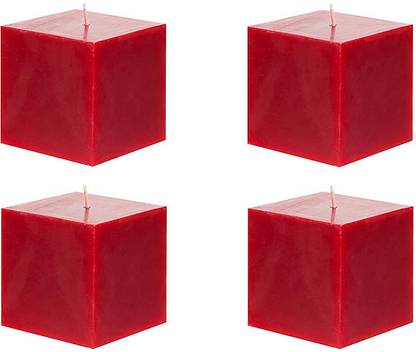 SAPI'S Cube Square Pillar Candles | 2"x2" | Scented - Set of 4 (Red Colour) Candle