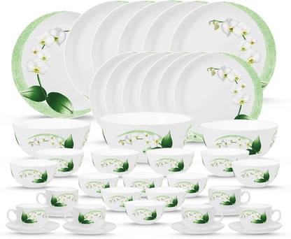 LUMINARC Pack of 39 Opalware Made in United Arab Emirates(UAE) French style design White Orchid Dinner Set