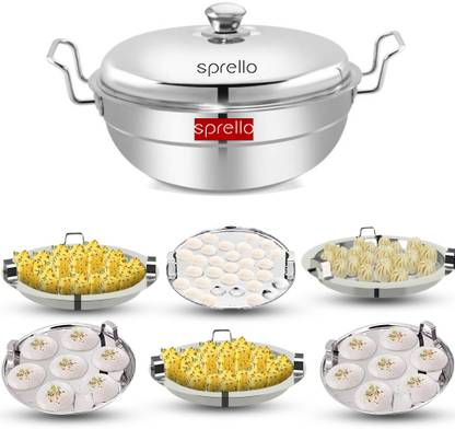 Sprello Stainless Steel Idli, dhokla, patra cooker Multi Kadai with Induction bottom Induction & Standard Idli Maker