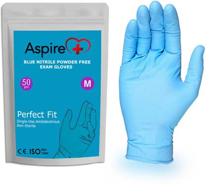 Aspire Powder Free Latex Free Non Sterile Ambidextrous Textured Finger Tip Nitrile Examination Gloves