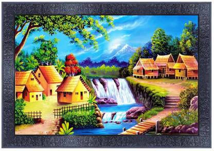 pnf Landscape hand painting scenery art Wood Frames with Acrylic Sheet (Glass)16143 Digital Reprint 10.75 inch x 13.75 inch Painting