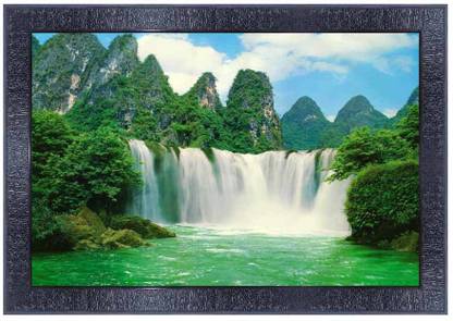 pnf Poster And Frame Vastu Waterfall Landscape Scenery | Best Gifting Option Digital Reprint 14 inch x 10 inch Painting