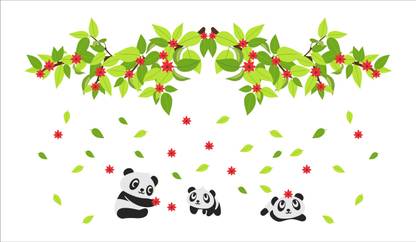K2A Decor 51 cm baby pandas playing tree bangles leaves wall sticker (91X51 cm) Self Adhesive Sticker