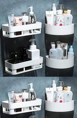 KRONIC pAck of 6 Plastic Home and Kitchen/ Bathroom Storage And Multipurpose Plastic Bathroom Shelves With Adhesive Magic Sticker, bathroom kitchen organizer Plastic Kitchen Cabinet