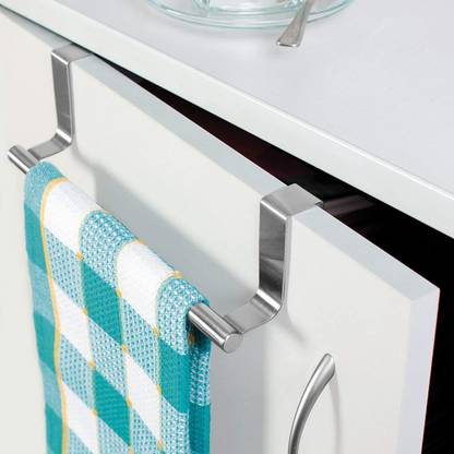 RIANZ Over Door Towel Rack Bar Holders for Over Cabinet Cupboard Doors (Pack of 1) Silver Towel Holder