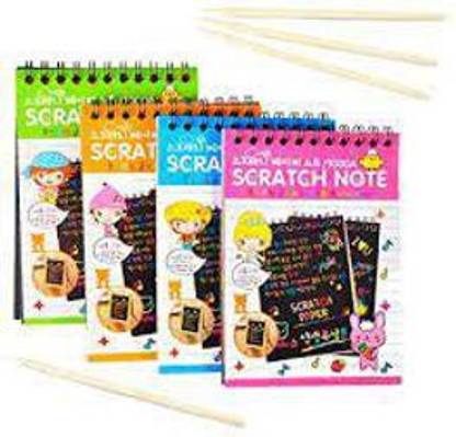 Kivya Scratch Book for Kids Drawing and painting with Stick Pack of 4