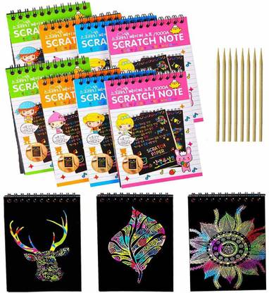 Kivya Colorful Drawing Scratch Book for Kids with Stick Pack of 8