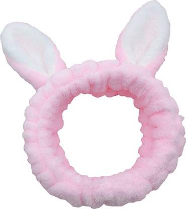MOMISY Bunny Ear Make Up Face Washing Shower Hair band Headband For Women-Pink-White Head Band
