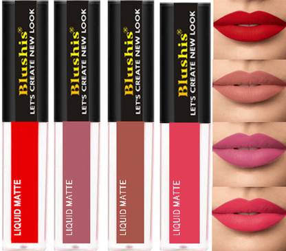 BLUSHIS Non Transfer Waterproof Longlasting Liquid Matte Mini Lipstick Combo Pack Of 4