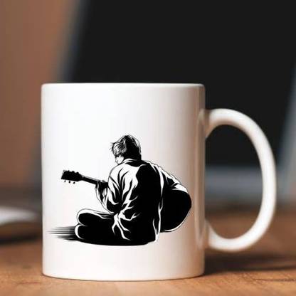 ZORI Premium Quality Guitar With Guy Printed Glossy Finished,1 Piece,330ml Ceramic Coffee Mug