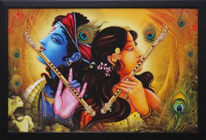 PAF PAF Radha Krishna Ink Painting  ( 12inch x 18 inch)(Wood, 35 cm x 2 cm x 50 cm) Canvas 18 inch x 12 inch Painting