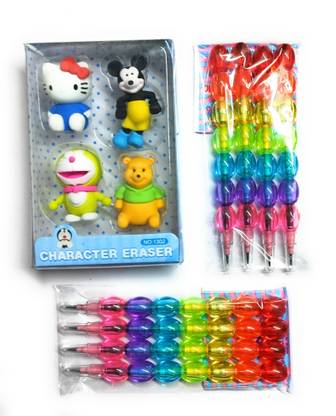 RUPALTTOYSBABA Rainbow Colour Pencil & Stylish Eraser Pencil