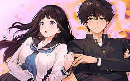 Anime Hyouka Black Hair Boy Brown Hair Eru Chitanda Girl Green Eyes H Tar Oreki Long Matte Finish Poster Paper Print