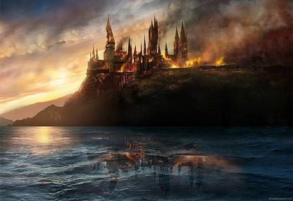 mZYJwZtY harry potter hogwarts battle at hogwarts wallpaper Poster Paper Print