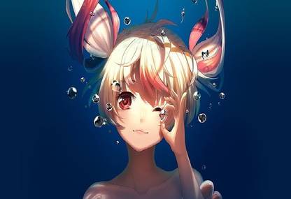 y8xnqLx6 anime girls red eyes underwater original characters wallpaper Poster Paper Print