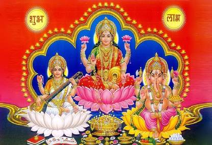 B6r8QcxK laxmi ganesh saraswati photo wallpaper Poster Paper Print