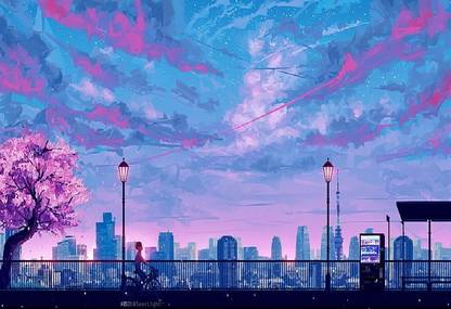 YSFbC8F6 illustration city anime painting wallpaper Poster Paper Print