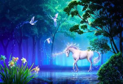 tgtzWwm5 beautiful unicorn in forest fantasy wallpaper Poster Paper Print