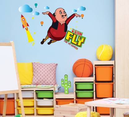 Asian Paints 73 cm Motu Patlu I can fly Vinyl Wall Sicker Self Adhesive Sticker