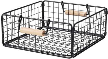 IKEA Steel Wire basket with handles, black, 28x28x12 cm Storage Basket