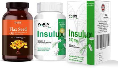 Vokin Biotech Flaxseed Omega 3,6,9 60 Softgel Capsules & Insulux Diabetes Control 60 capsules